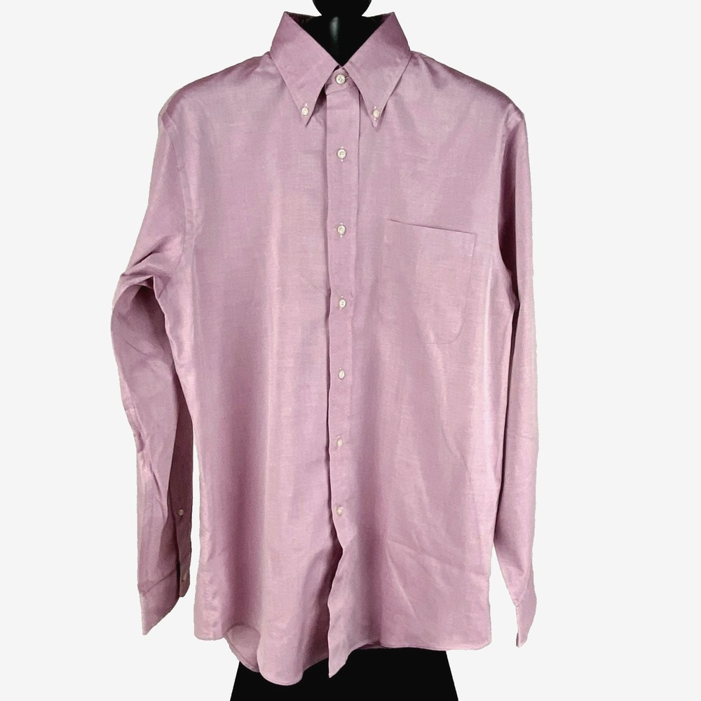 NEW Lands' End Long Sleeve Shirt Mens 15 33 M Reg Berry Easy Care Cotton Pocket